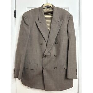 Vintage‎ Burberry Men's Houndstooth Double Breasted Wool Blazer Sport Coat 46 L